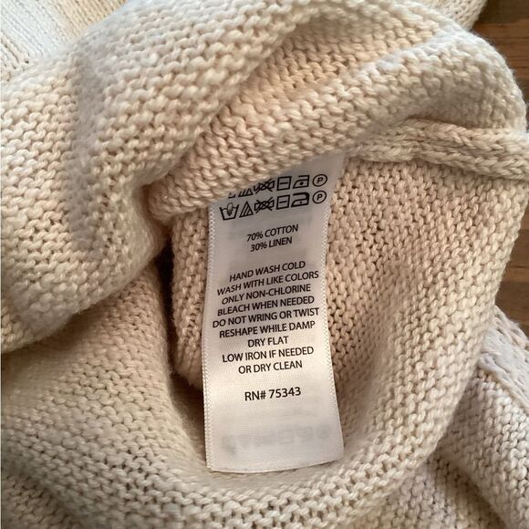 RACHEL ZOE SIZE LARGE BEIGE COTTON LINEN LONG SLEEVE CREW NECK TUNIC SWEATER - Picture 8 of 8